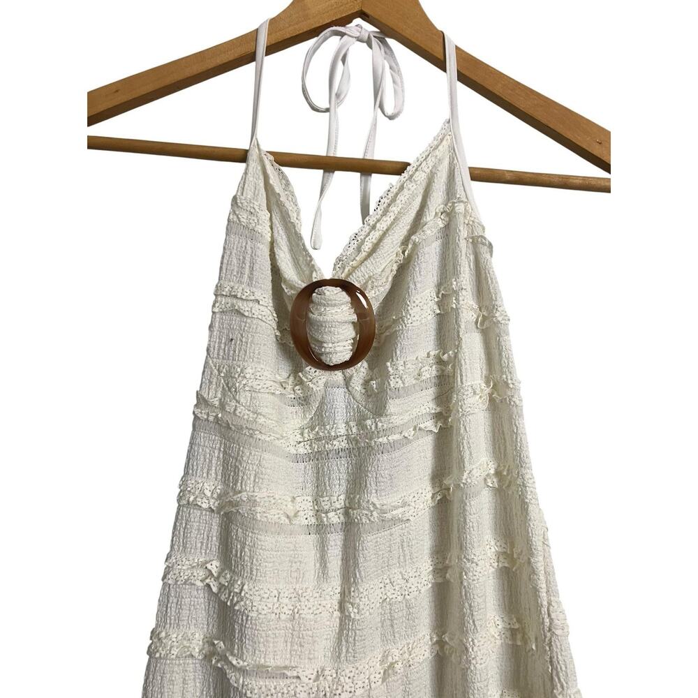 SheIn Maxi Sundress Womens Medium White Halter Ring Front Textured Boho Beach - Picture 2 of 6